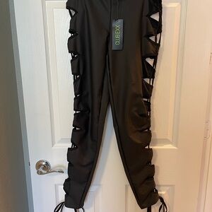 Club Exx Took the Night Black Lace-Up Pants- Medium
